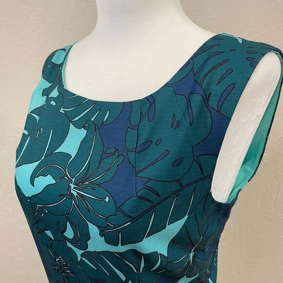 ~ Pink Martini Med Blue Green Tropical A-Line Sleeveless Lined Dress* - Pockets! - Picture 3 of 16